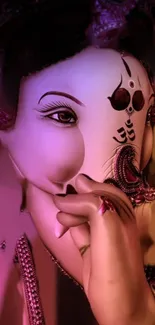 Elegant Ganesha art wallpaper with purple hues.