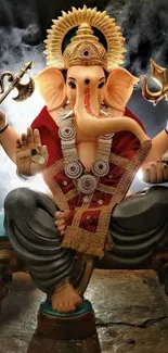 Elegant Lord Ganesha statue with symbolic items.