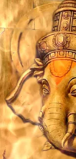 Ganesha sculpture in golden tones, spiritual phone wallpaper.