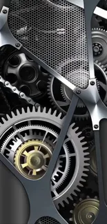 Close-up of elegant mechanical gears in silver tones.