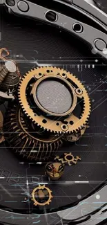 Elegant black and gold gear mechanism wallpaper.