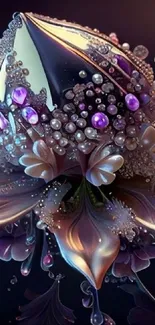 Exquisite digital artwork of a gem-encrusted flower with intricate petals.