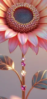 Gem-encrusted flower wallpaper with elegant design.