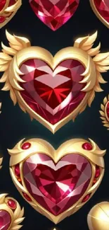 Red gem heart wallpaper with golden accents.