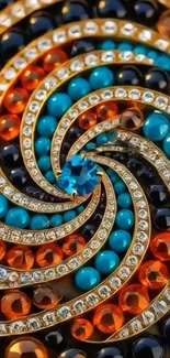 A stunning spiral design with colorful gems on mobile wallpaper.