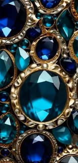 Intricate blue gemstone design with gold details.