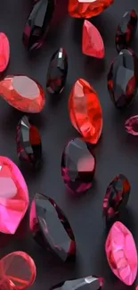 Elegant wallpaper with red and black gemstones on dark background.