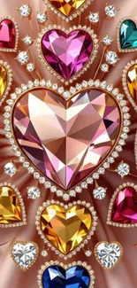 Vibrant gemstone hearts with elegant design.