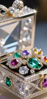 Gemstone jewelry box with sparkling crystals.