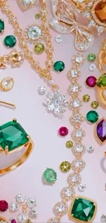 Colorful gemstone jewelry showcasing rings and gems.