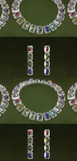 Luxurious gemstone necklace and earrings pattern.