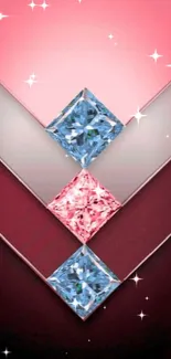 Elegant pink and blue geometric gemstone mobile wallpaper with diamond shapes.