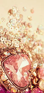 Mobile wallpaper with pink gemstones and sequins.