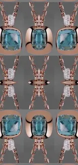 Rose gold and aquamarine gemstone pattern wallpaper.