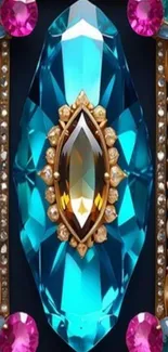 Elegant gemstone pattern mobile wallpaper with blue and gold accents.