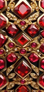 Elegant red gemstone pattern with golden accents.
