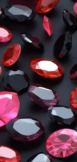 A vibrant pattern of red and black gemstones on a mobile wallpaper.