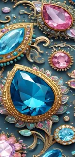 Elegant and colorful gemstone pattern wallpaper.