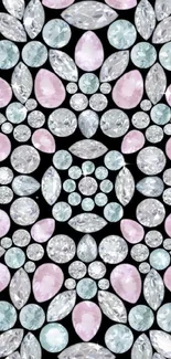 Elegant gemstone pattern wallpaper on black background.