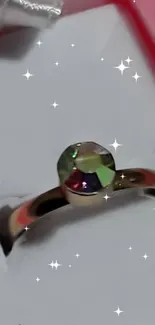 Elegant ring with sparkling gemstone on display.