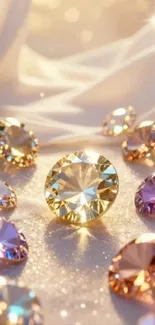 Elegant gemstones sparkle in warm light on this luxurious mobile wallpaper.