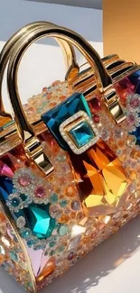 Opulent gemstone handbag with vibrant jeweled design.