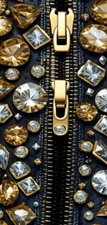 Close-up of ornate gemstone zipper design