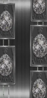 Elegant wallpaper with geometric crystal design on a metallic background.