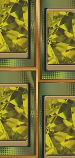 Yellow-green geometric gemstone wallpaper design.