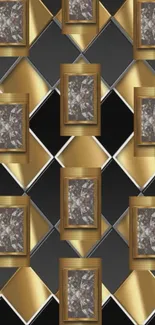 Elegant geometric wallpaper with gold accents.
