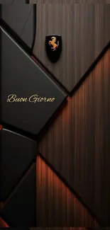 Luxury car logo with sleek black and brown design.