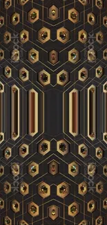 Elegant geometric pattern wallpaper with metallic hues.