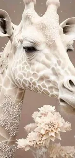 Elegant beige giraffe art mobile wallpaper with intricate details.