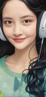 Elegant girl wearing headphones as phone wallpaper.