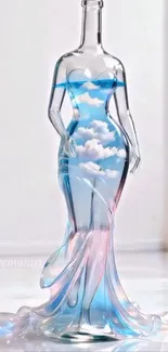 Elegant glass bottle with cloudy sky design.