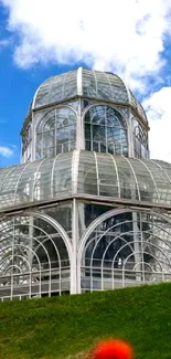 Glass structure with blue sky background