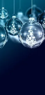 Glass ornaments against a blue background, perfect for a festive look.