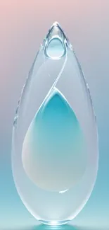 Elegant glass teardrop on pastel background.