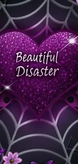 Elegant glitter heart design on purple web background.