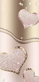 Elegant gold and glitter heart mobile wallpaper.