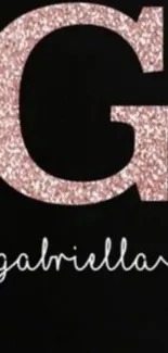 Rose gold glitter letter G on black wallpaper.