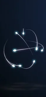 Mobile wallpaper with elegant glowing particles in a dark blue background.