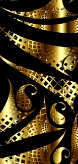 Elegant gold abstract wallpaper with swirling patterns.