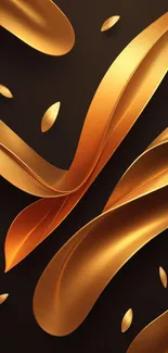 Elegant flowing gold ribbons on a dark background for mobile wallpaper.