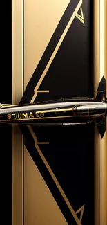 Elegant gold airplane design on a sleek mobile wallpaper.