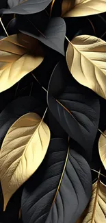 Elegant gold and black leaf pattern mobile wallpaper.