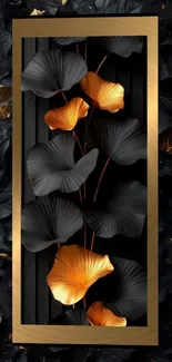 Elegant gold and black leaf patterned mobile wallpaper.