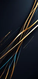 Elegant abstract lines in dark blue and metallic hues for mobile wallpaper.