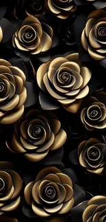 Gold and black rose pattern mobile wallpaper.