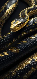 Luxurious gold and black snake wallpaper design.